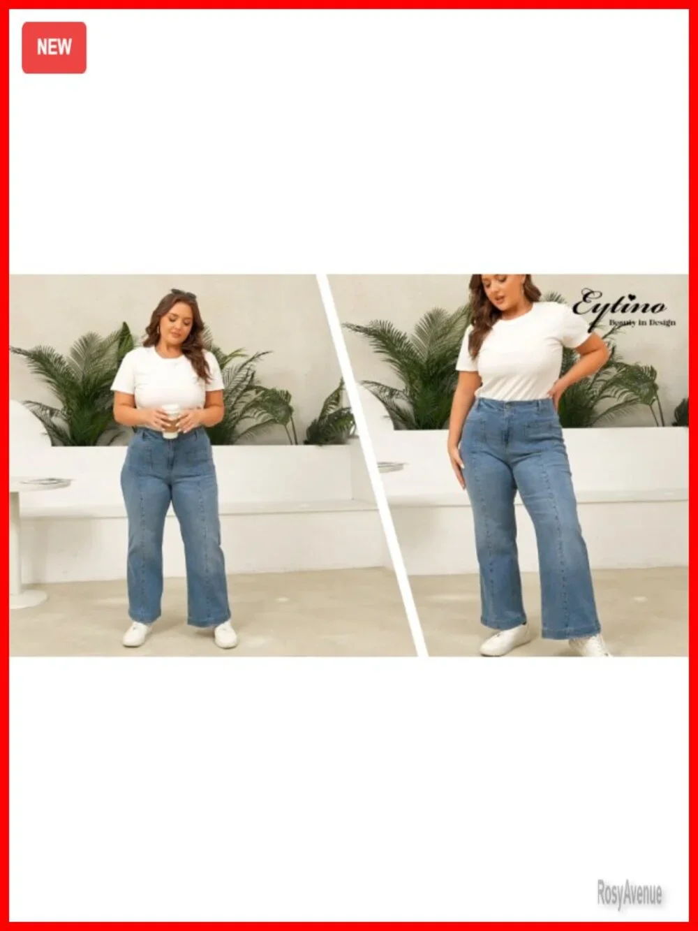 Plus Size Wide Leg Jeans Stretchy Denim Elastic Waist Side Pockets Daily Wear